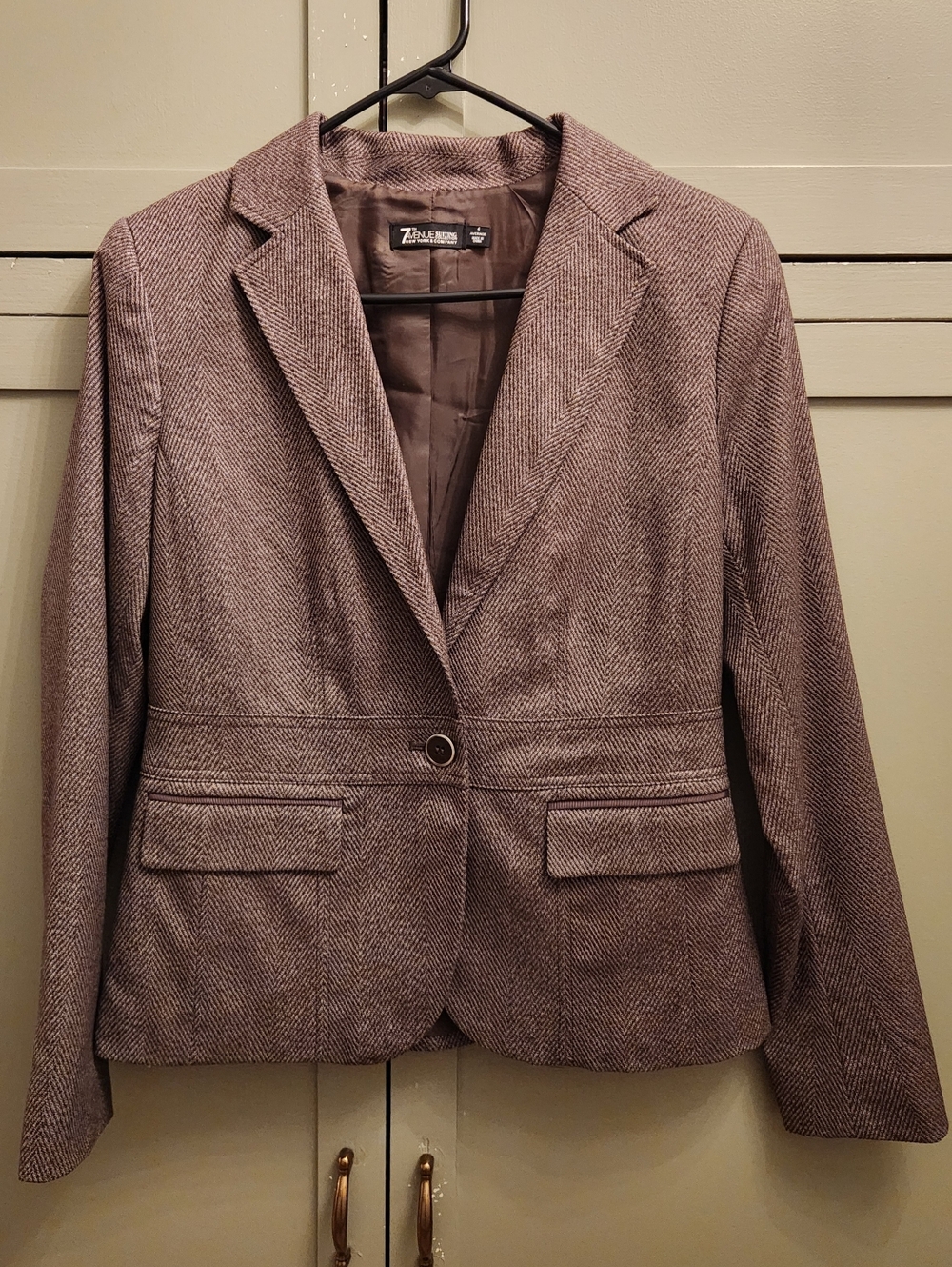 New York & Company Brown Herringbone Blazer